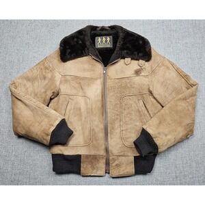 VINTAGE Robert Lewis Jacket Mens 38 Brown Suede Faux Fur Bomber Shearling